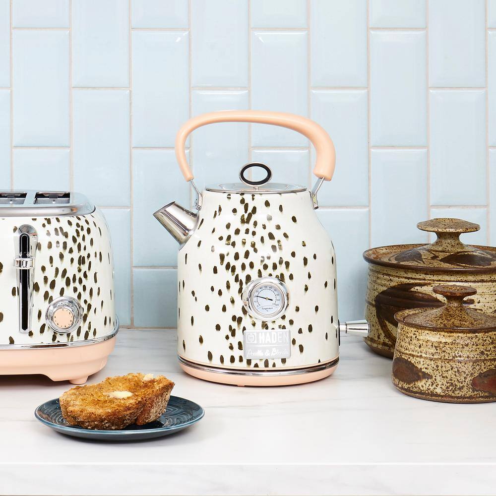 HADEN Margate 7 Cup White/Brown Spots Cordless Electric Kettle with Boil Dry Protection and Automatic Shut-Off