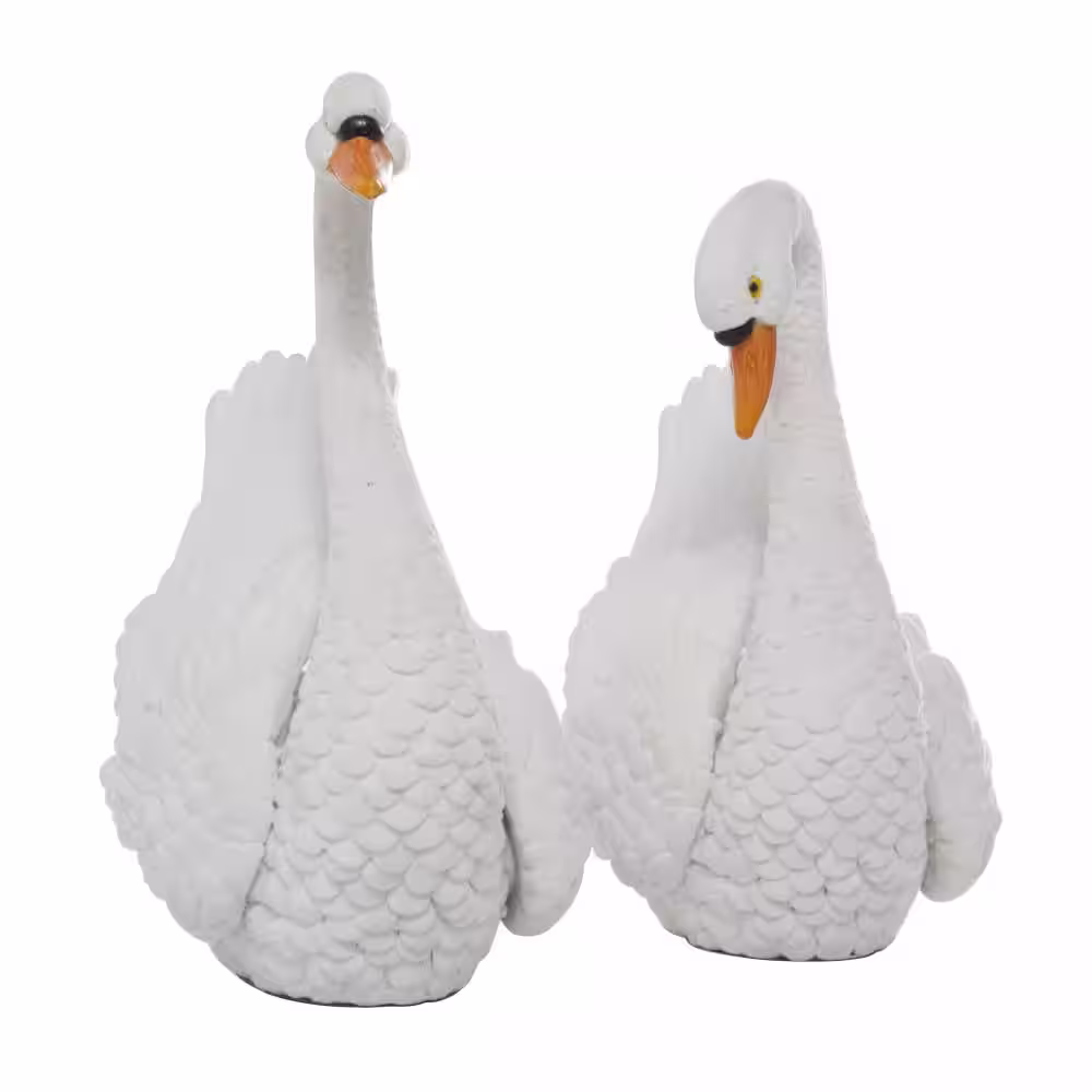 Litton Lane White Resin Textured Swan Sculpture (Set of 2)