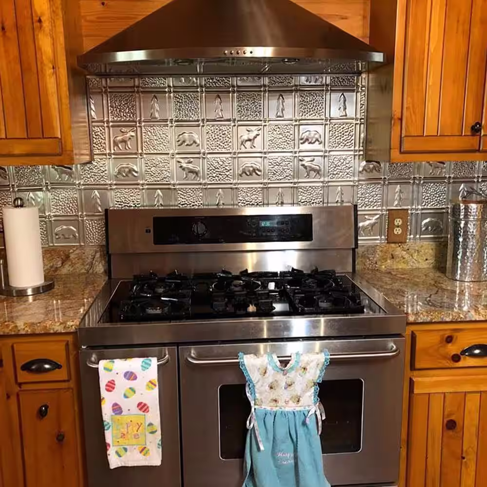 FROM PLAIN TO BEAUTIFUL IN HOURS Gwen's Cabin Lacquered Steel 2 ft. x 1.33 ft. Decorative Steel Style Nail Up Wall Tile Backsplash (16 sq. ft./case)