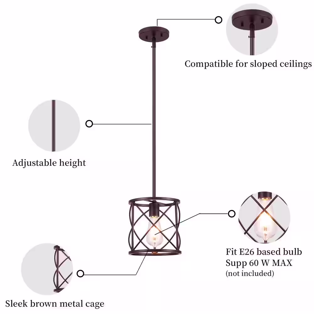 Cedar Hill 1-Light Brown Stainless Steel Outdoor Lantern Cylinder Pendant