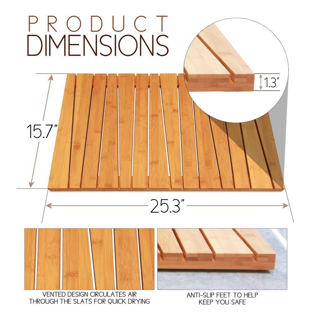 TOILETTREE Deluxe 100% Natural Bamboo 25.3 in. L x 15.7 in. W Shower Floor Skid Resistant Bath Mat