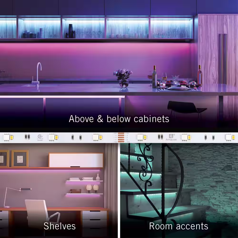 Armacost Lighting RibbonFlex Home 16 ft. White and RGB Tape Light Hardwire Kit with Remote