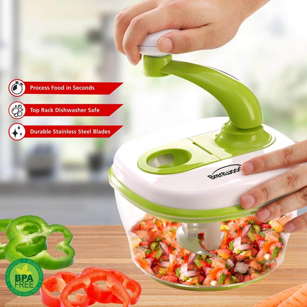 Brentwood 8-Cup Hand Crank Food Processor with Stainless Steel Blades and Paddle Mixer in Green