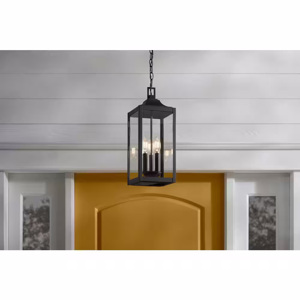 Home Decorators Collection Havenridge 3-Light Matte Black Outdoor Hanging Pendant Light with Clear Glass (1-Pack)
