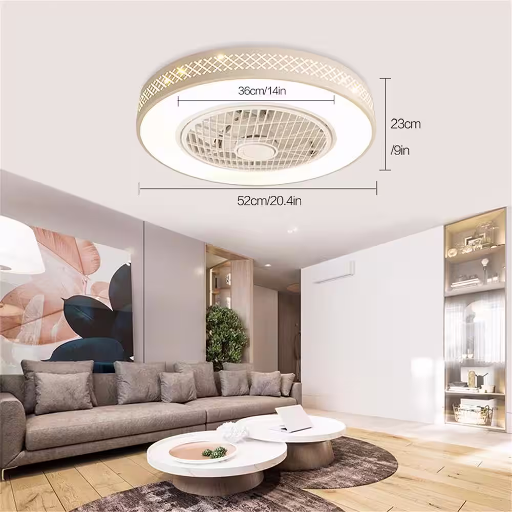 None 20.4 in. Round White Indoor Integrated LED Ceiling Fan with Remote for Kids Room Bedroom
