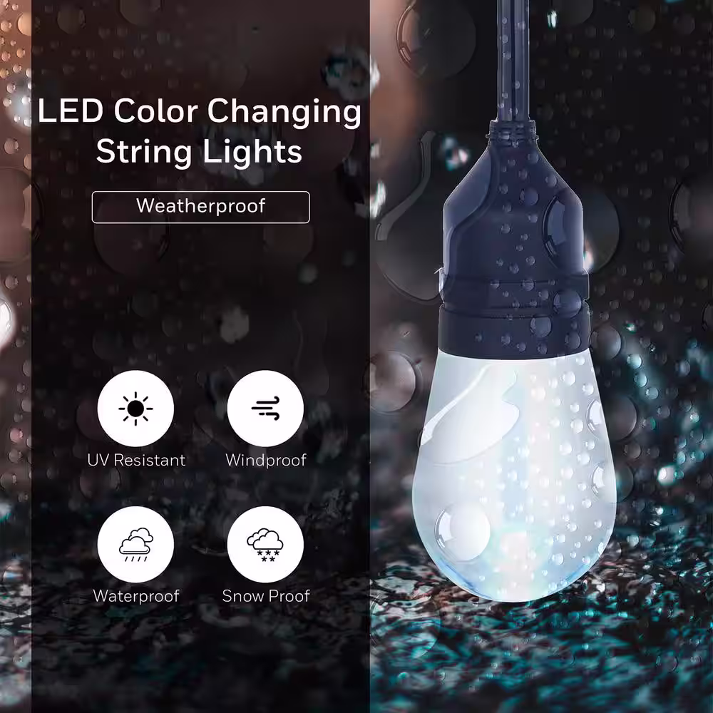 Honeywell 24 ft. Outdoor/Indoor Plug-In String Light Color Changing Set with Remote Control