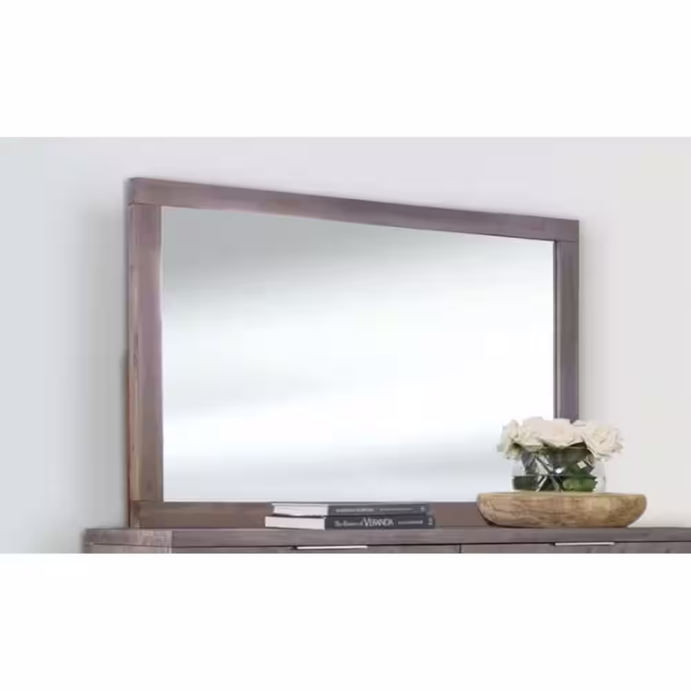 DEVONÂ &Â CLAIRE 54 in. W x 36 in. H Modern Square Wood Frame Grey Leanna Mirror