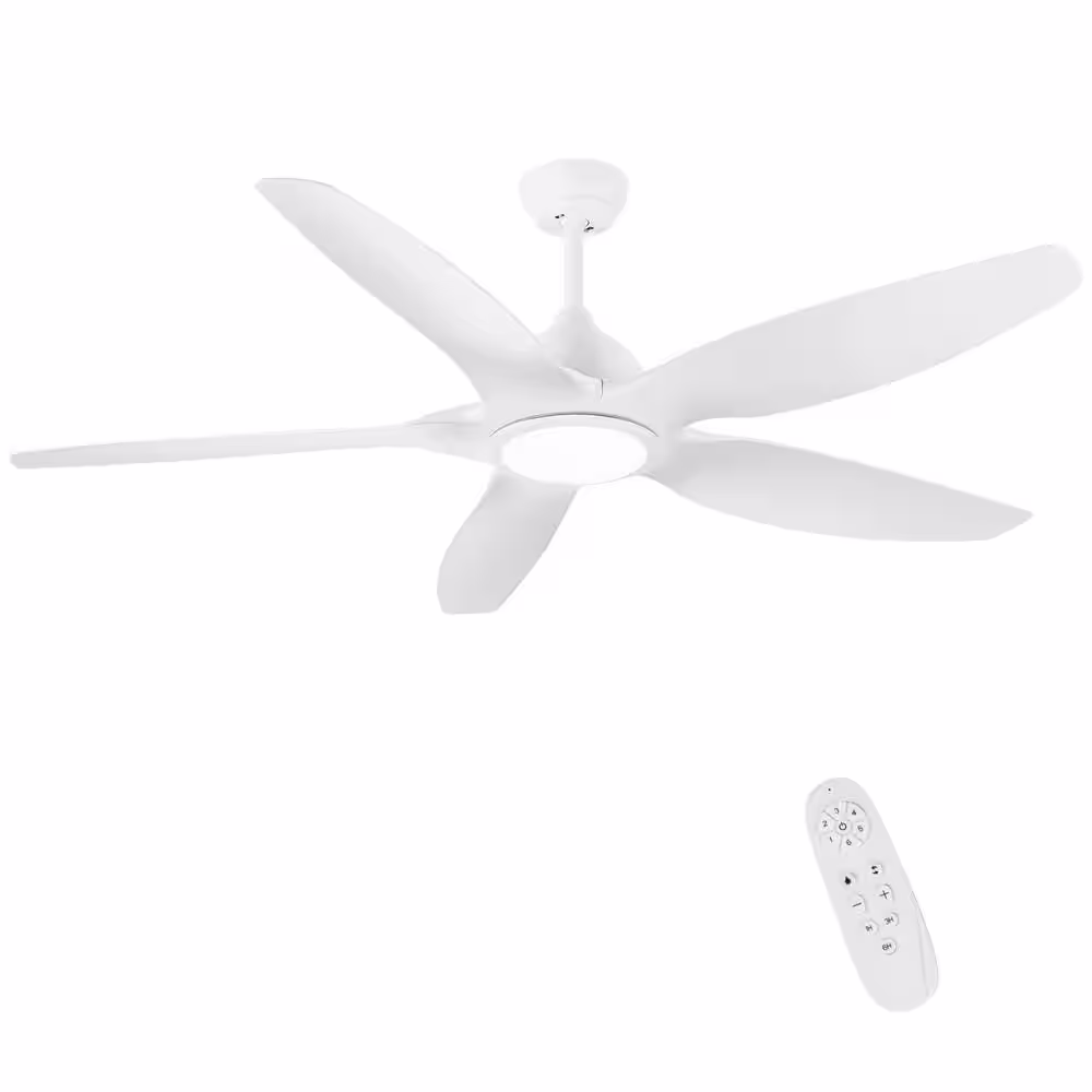 YUHAO 60 in. Integrated LED Indoor Matte White Ceiling Fan with Light Kit and Remote
