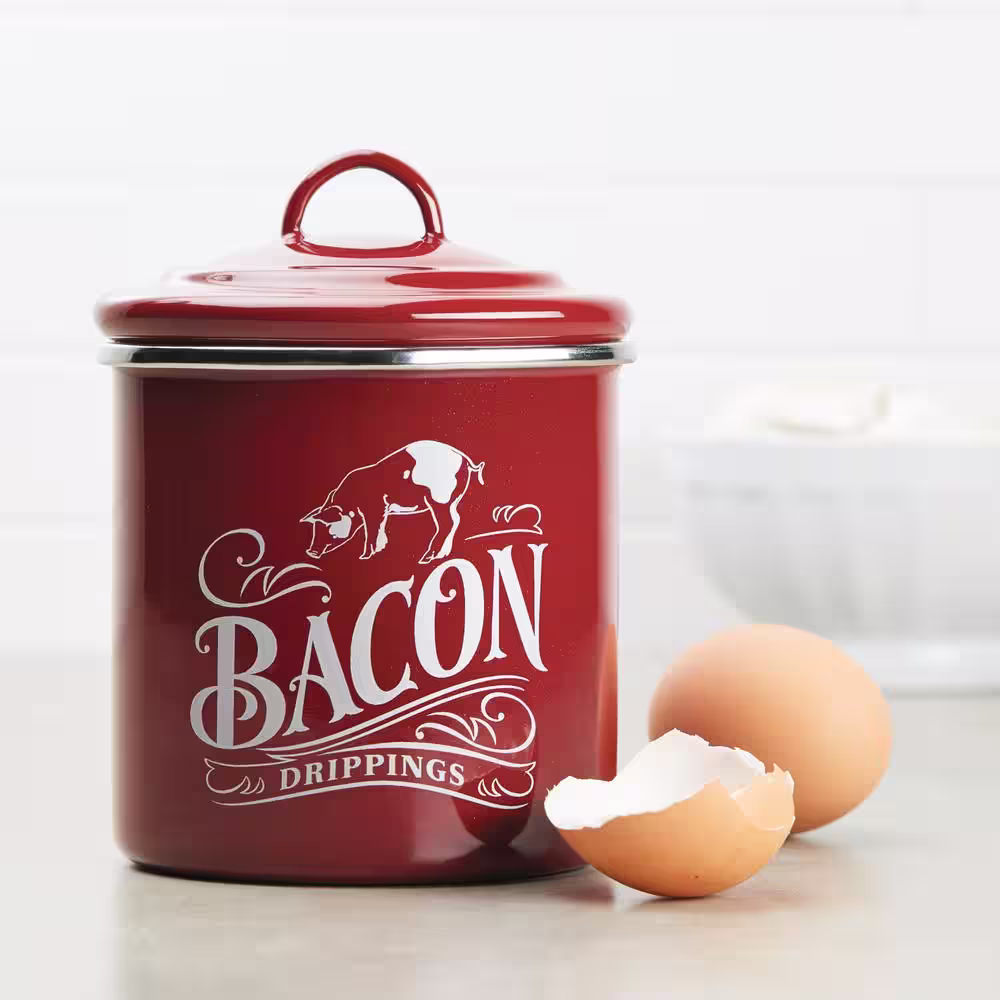 Ayesha Curry Enamel on Steel 4 in. x 4 in. Sienna Red Bacon Grease Can