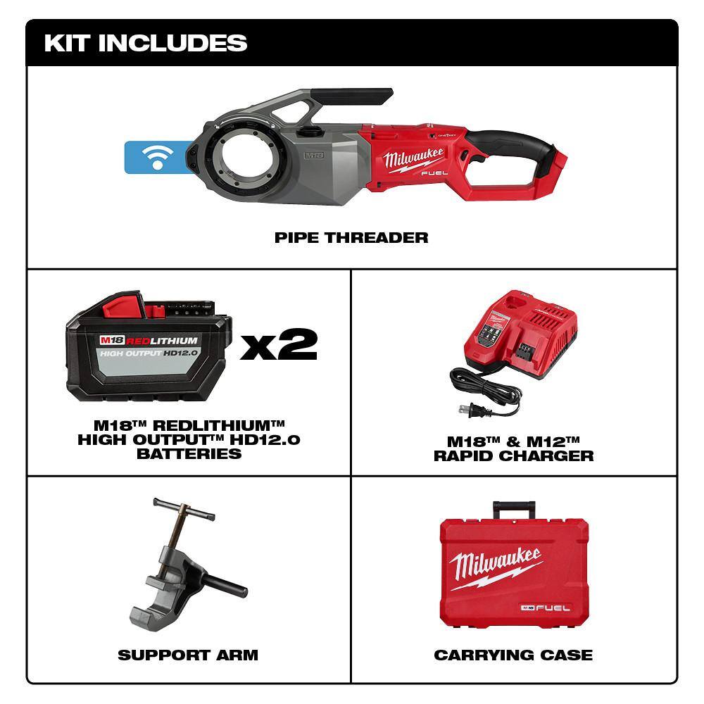 Milwaukee M18 Fuel 1-Key Cordless Brushless Pipe Threader Kit and M18 FUEL Cordless 4-1/2 in. - 6 in. Grinder w/Paddle Switch