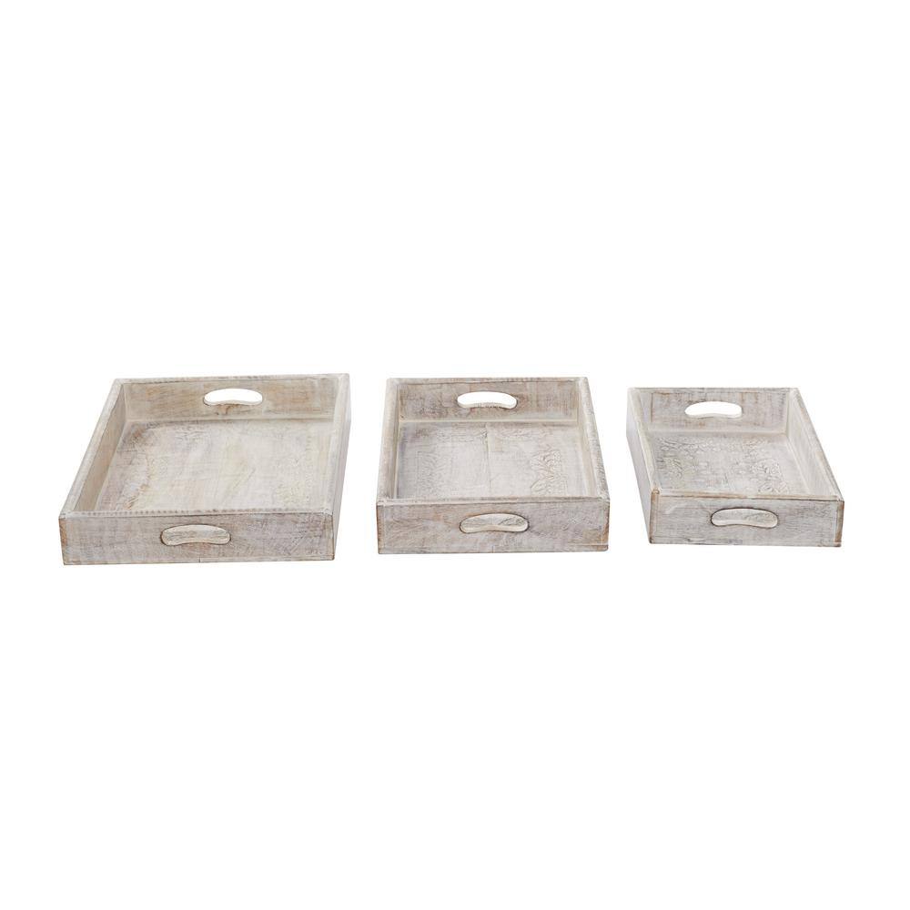 Litton Lane White Wood Decorative Tray (Set of 3)