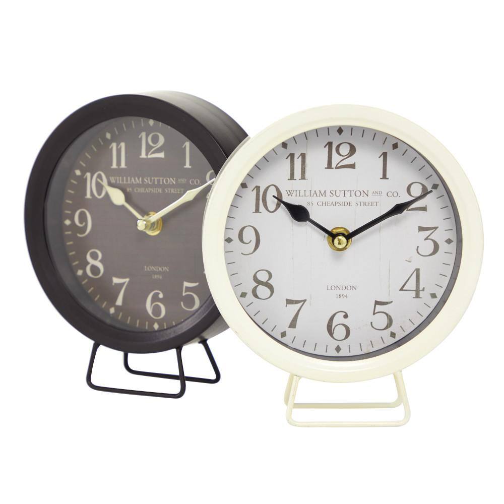 None Black Metal Vintage Analog Tabletop Clock (Set of 2)