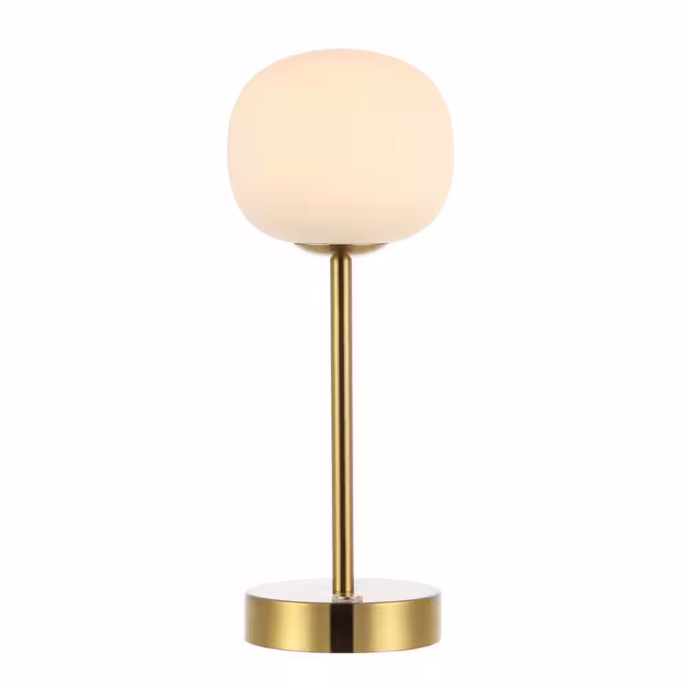 JONATHAN Y Natalia 12.25 in. Brass Gold/White Modern Minimalist Iron Rechargeable Integrated LED Table Lamp