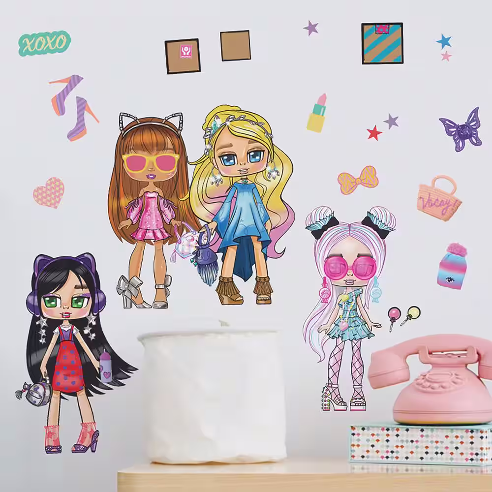 RoomMates Brown and Pink and Blue Boxy Girls Wall Decals