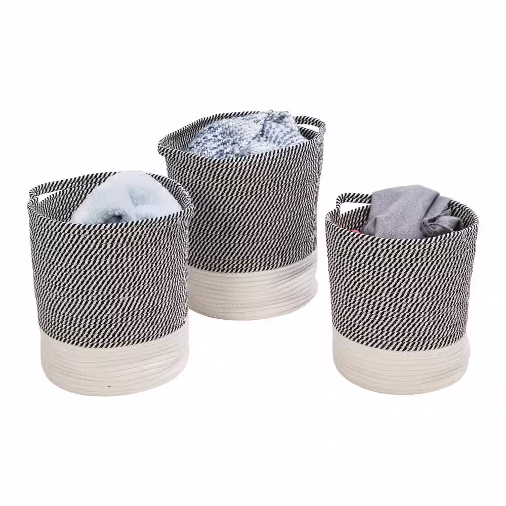 Honey-Can-Do Gray and White Cotton Rope Baskets (Set of 3)