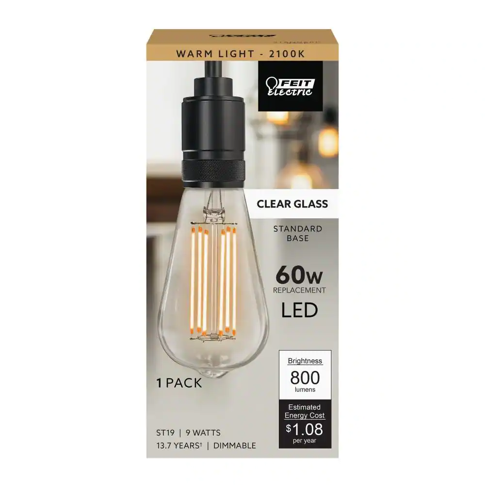 Feit Electric 60-Watt Equivalent ST19 Dimmable Cage Filament Clear Glass E26 Vintage Edison LED Light Bulb, Warm White