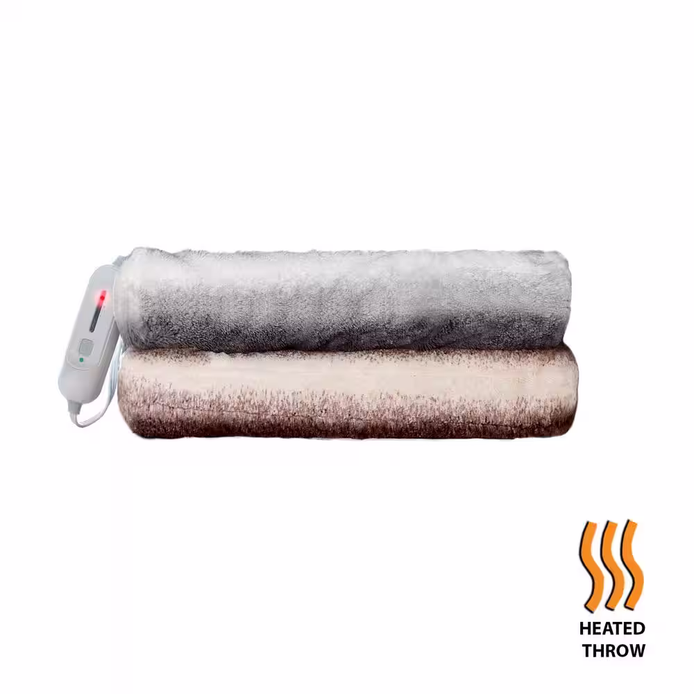 Luxe Faux Fur 50 in. x 60 in. Faux Fur Brown/White Heated Throw