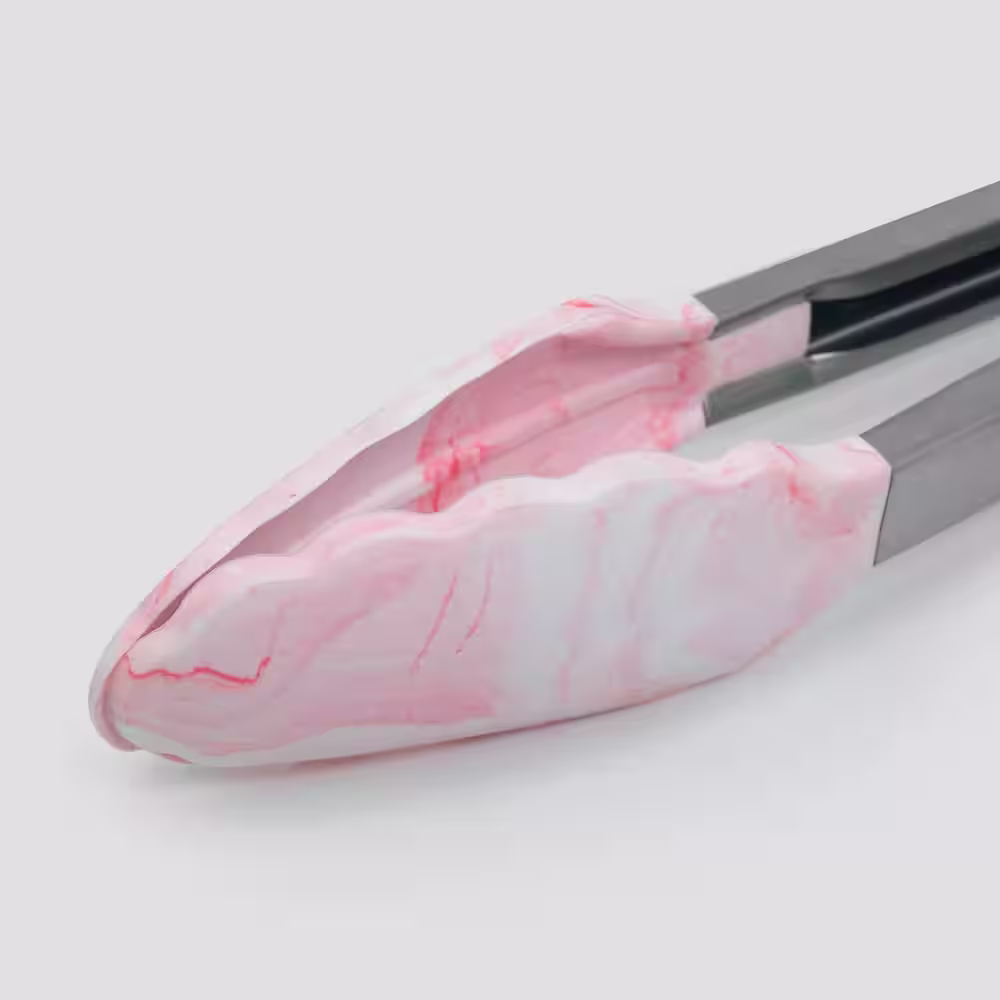 ExcelSteel 12 in. Stainless Steel Marble Pink Silicone Tong with Handle (Set of 2)