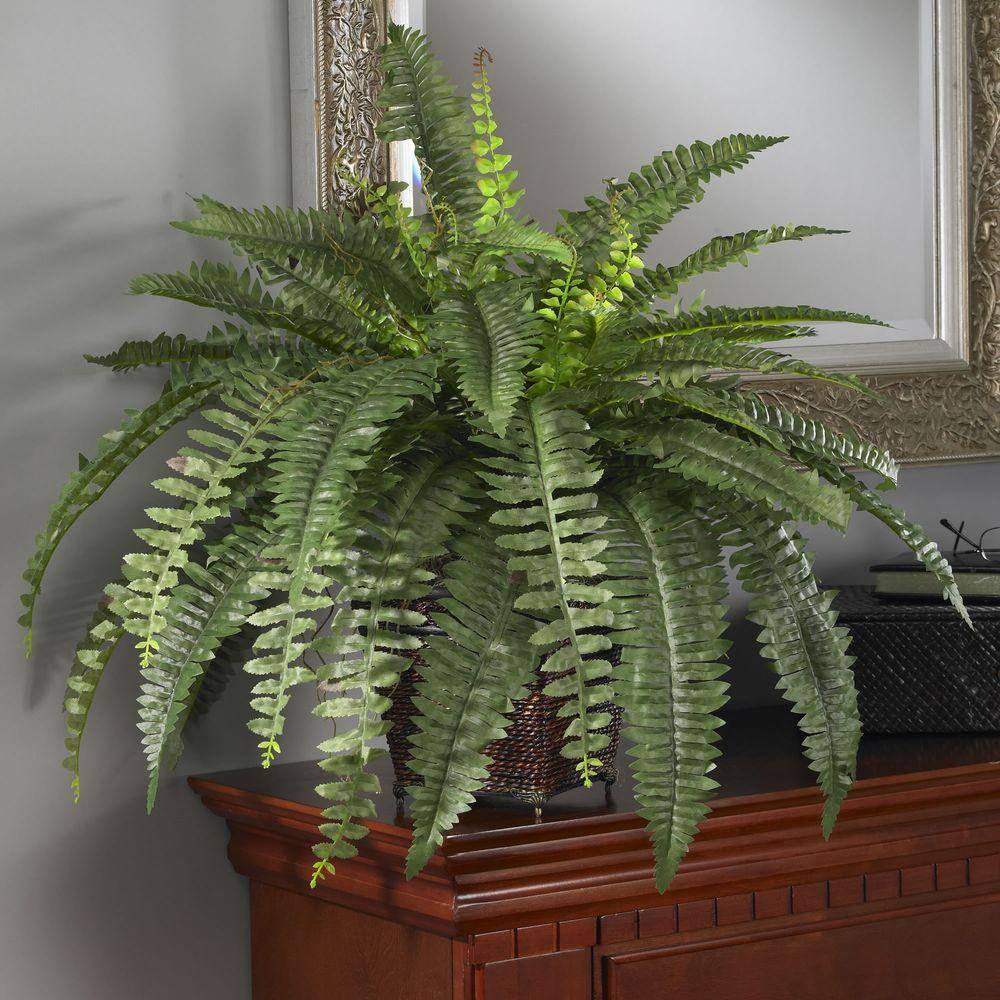 Nearly Natural 23 in. Artificial Boston Fern Silk Plant with Wicker Basket