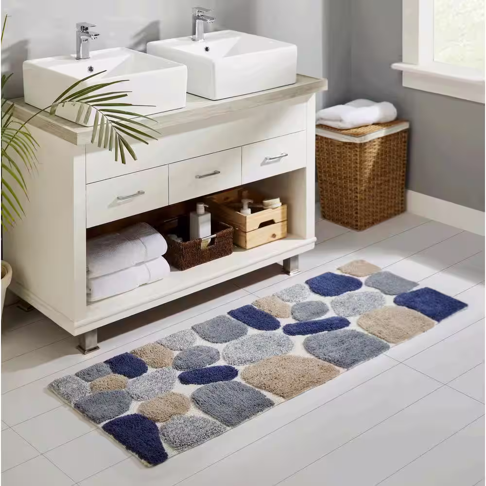 Chesapeake Merchandising Pebbles Blue Sienna 24 in. x 60 in. Bath Runner