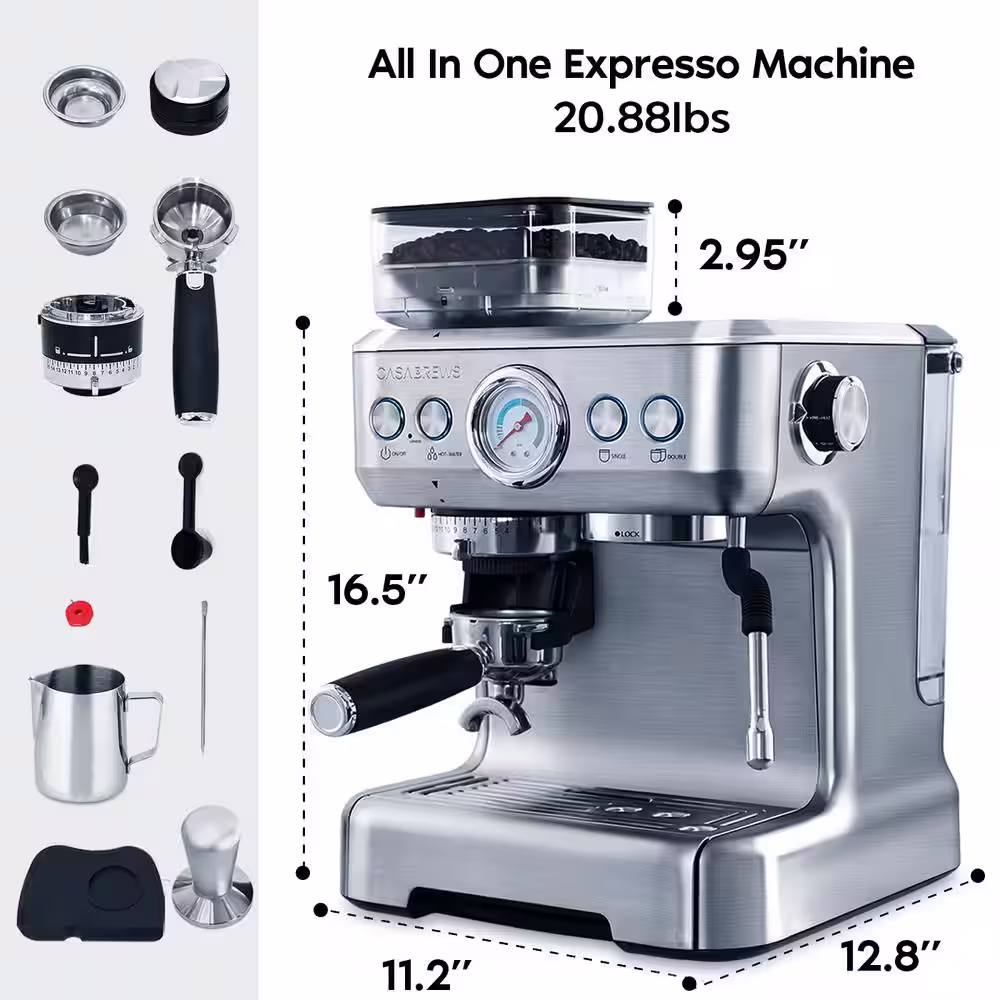 CASABREWS 5700-Gense 77-Cups Stainless Steel Silver Espresso Machine with Auto Grinding Feature