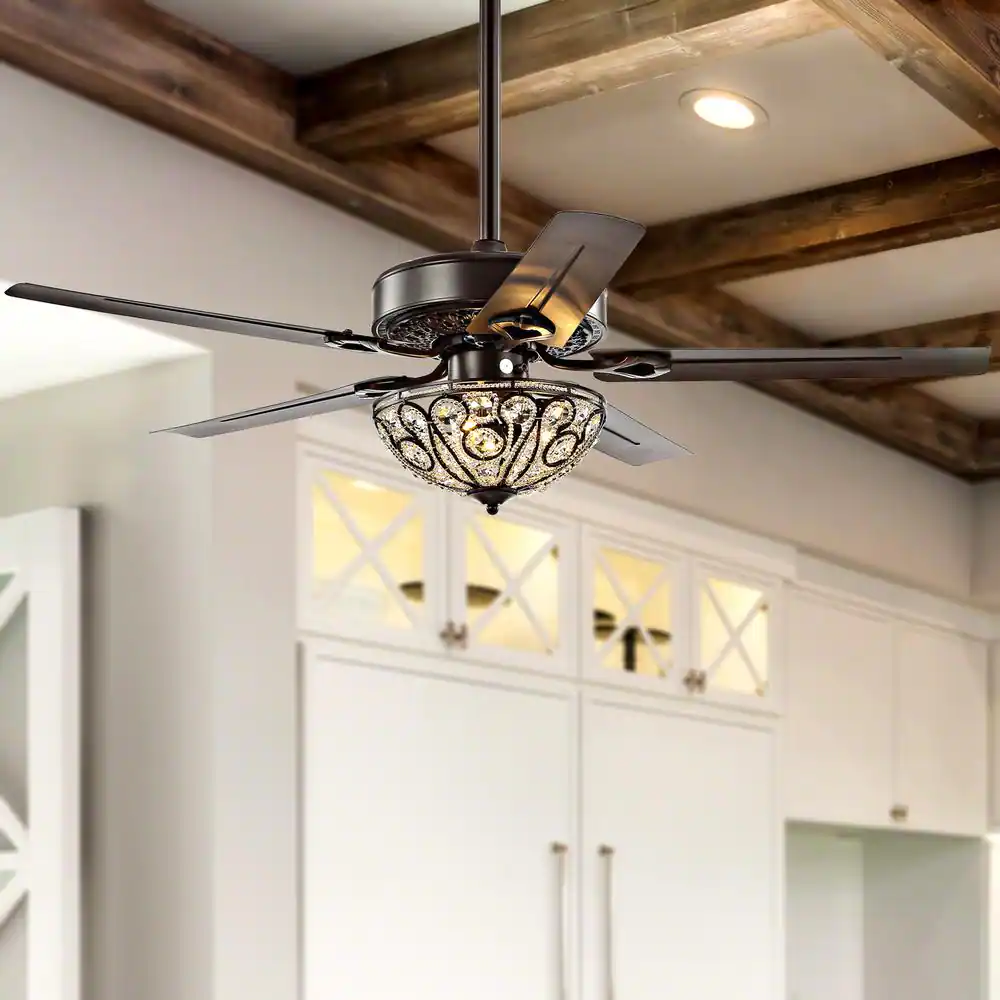 JONATHAN Y Ali 48 in. Oil Rubbed Bronze 3-Light Wrought Iron LED Ceiling Fan with Light and Remote