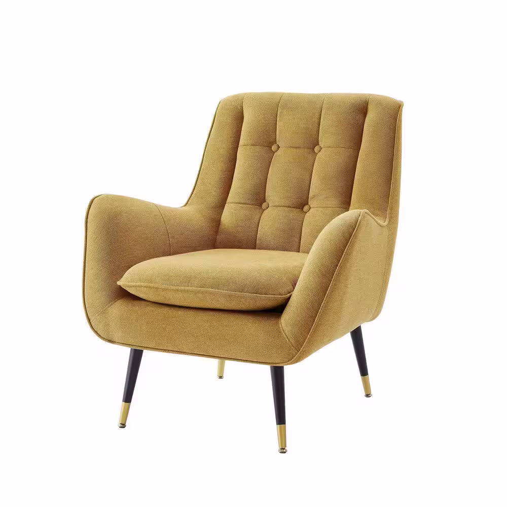 None MIA Yellow Fabric Mid-Century Accent Arm Chair with Cushion and Legs