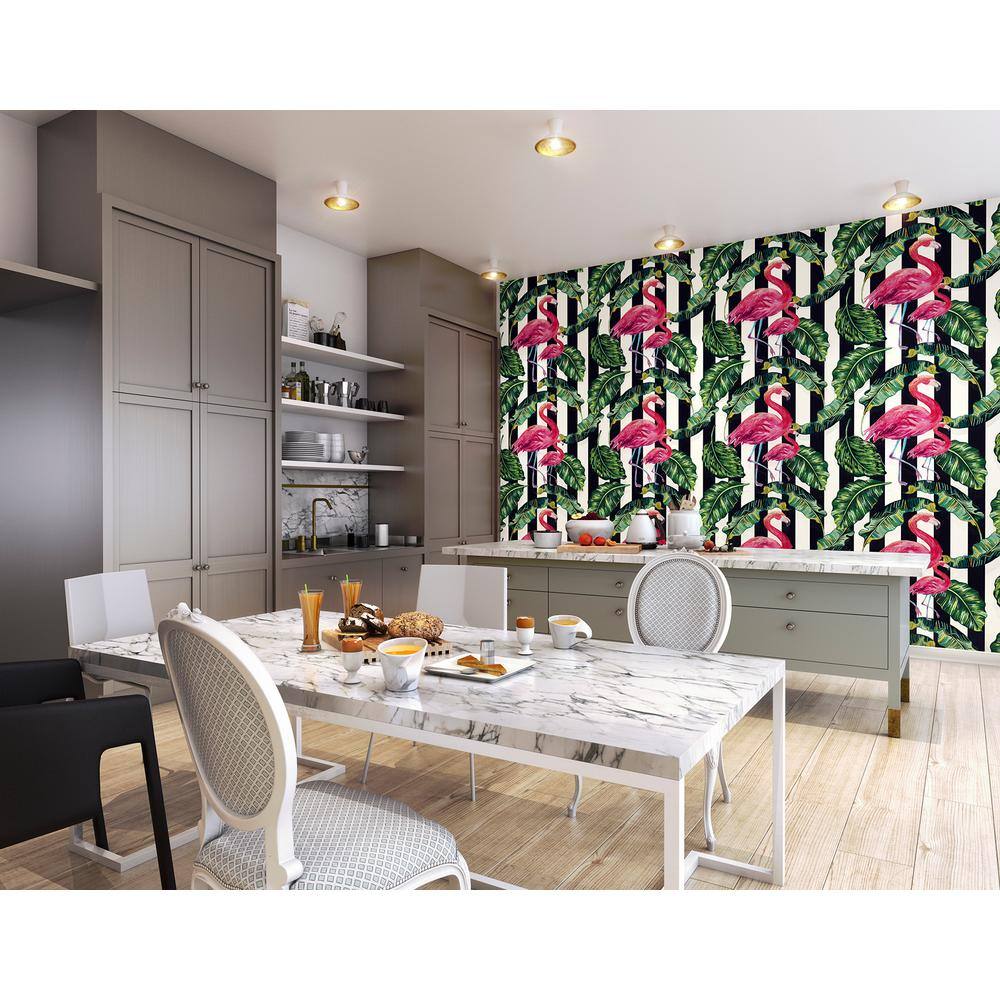 OhPopsi Exotic Flamingo In Leaves Wall Mural