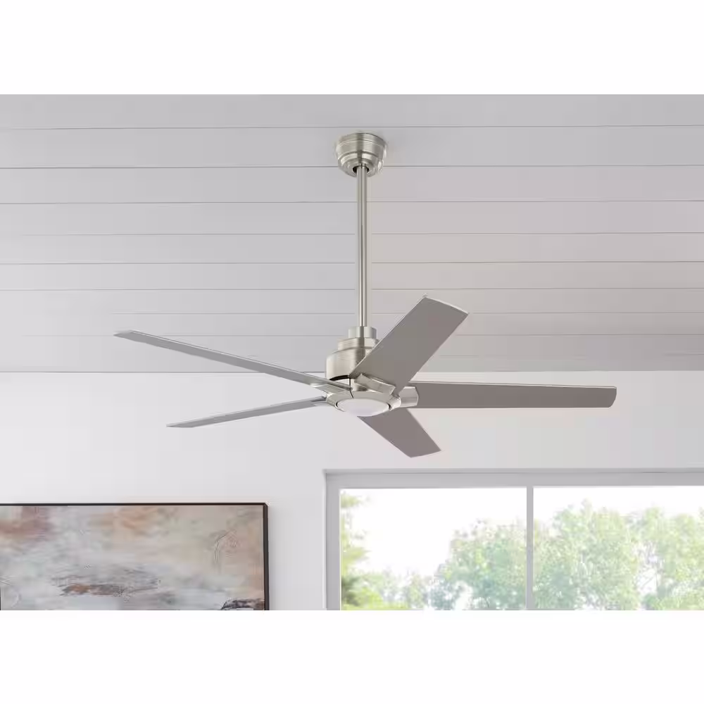 Home Decorators Collection Mickelson 52 in. LED Indoor Brushed Nickel Ceiling Fan with Light
