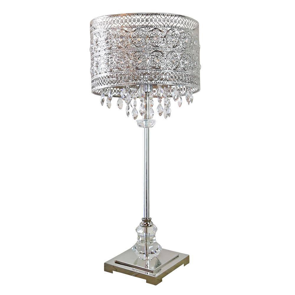River of Goods Brielle 28.75 in. Silver Table Lamp with Polished Nickel and Crystal Shade