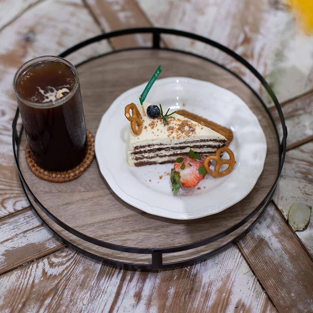 Cubilan 12 in. Brown Round Wood Decorative Tray