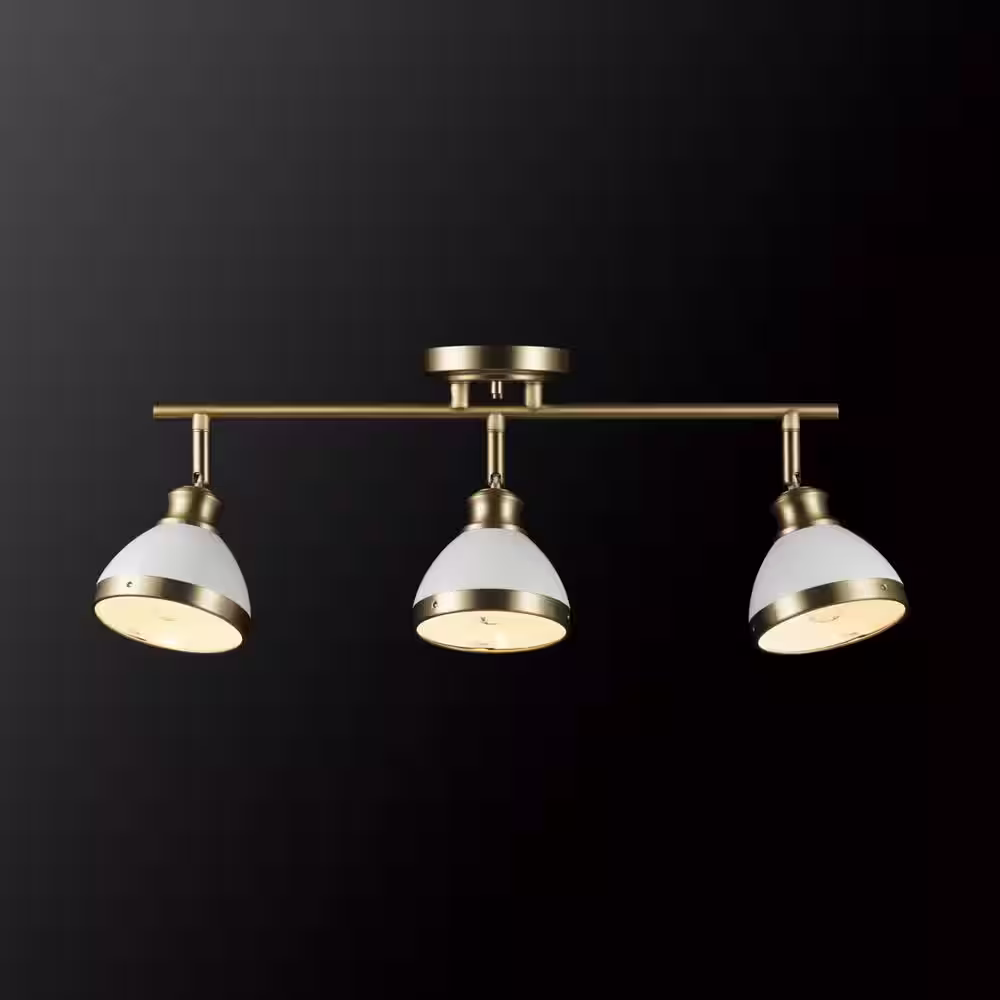 Globe Electric 1.8 ft. 3-Light Matte Brass Fixed Track Lighting Kit with Matte White Shades
