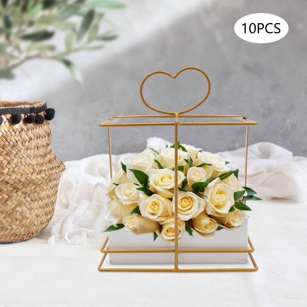 None Gold Metal Geometric Vase Flower Basket Elegant Wedding Centerpieces Table Decorations (10-Pieces)