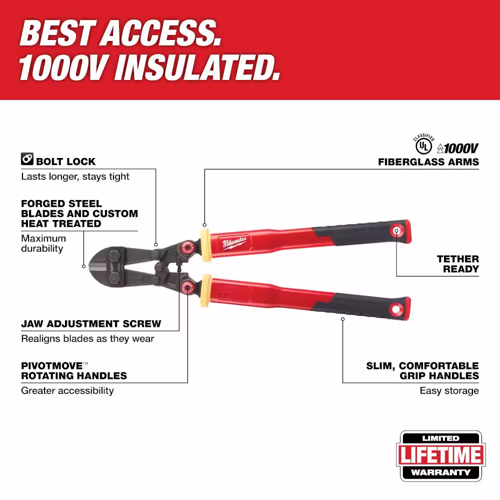 Milwaukee 24 in. Fiberglass Bolt Cutter with PIVOTMOVE Rotating Handles and 7/16 in. Maximum Cut Capacity