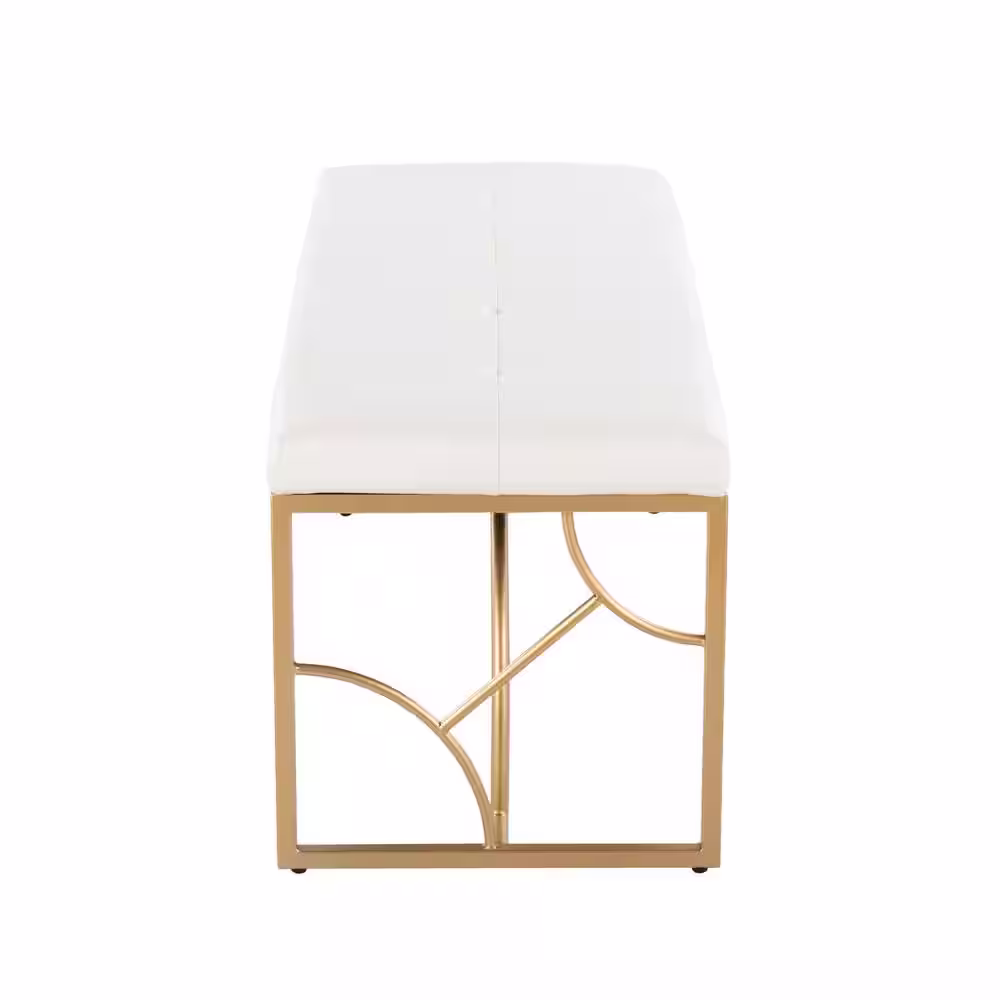 Lumisource Constellation White Faux Leather and Gold Metal 43.5 in. Bedroom Bench (21 in. H x 43.5 in. W x 18 in. D)