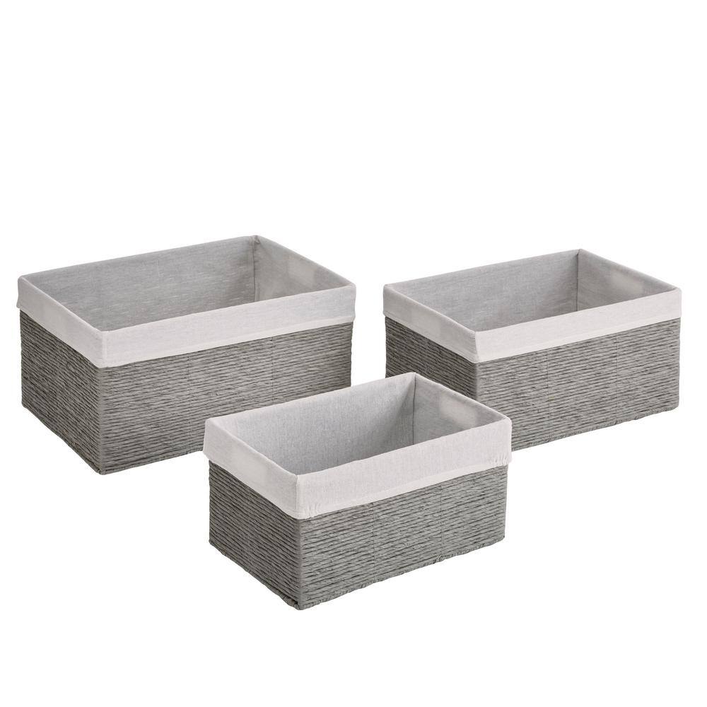 StyleWell Rectangular Woven Rope Gray Lined Storage Baskets (Set of 3)