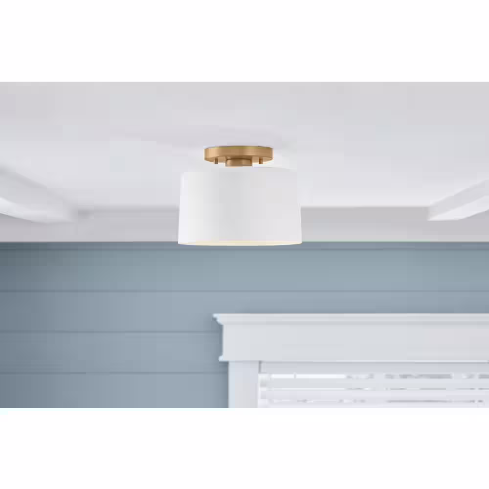 Home Decorators Collection 10 in. 1-Light Matte White and Gold Semi-Flush Mount