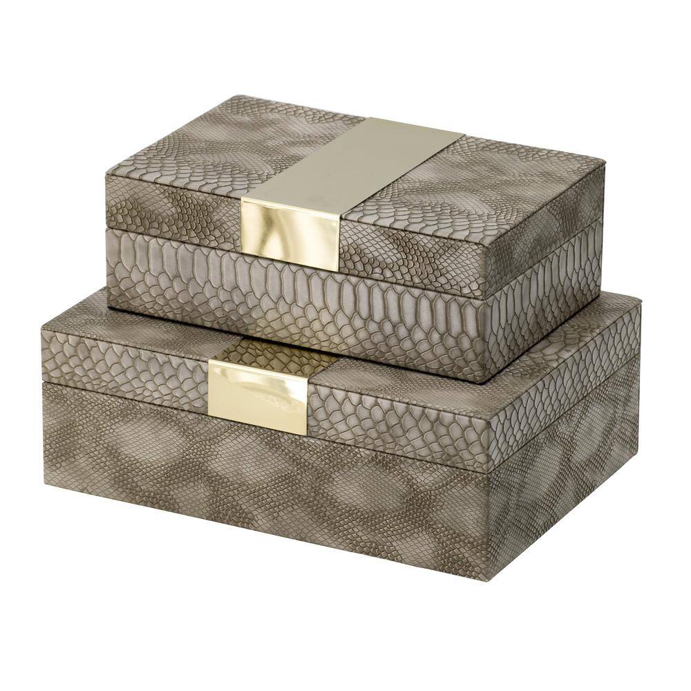 A & B Home Metal Banded Python Print Decorative Rectangular Boxes (Set of 2)