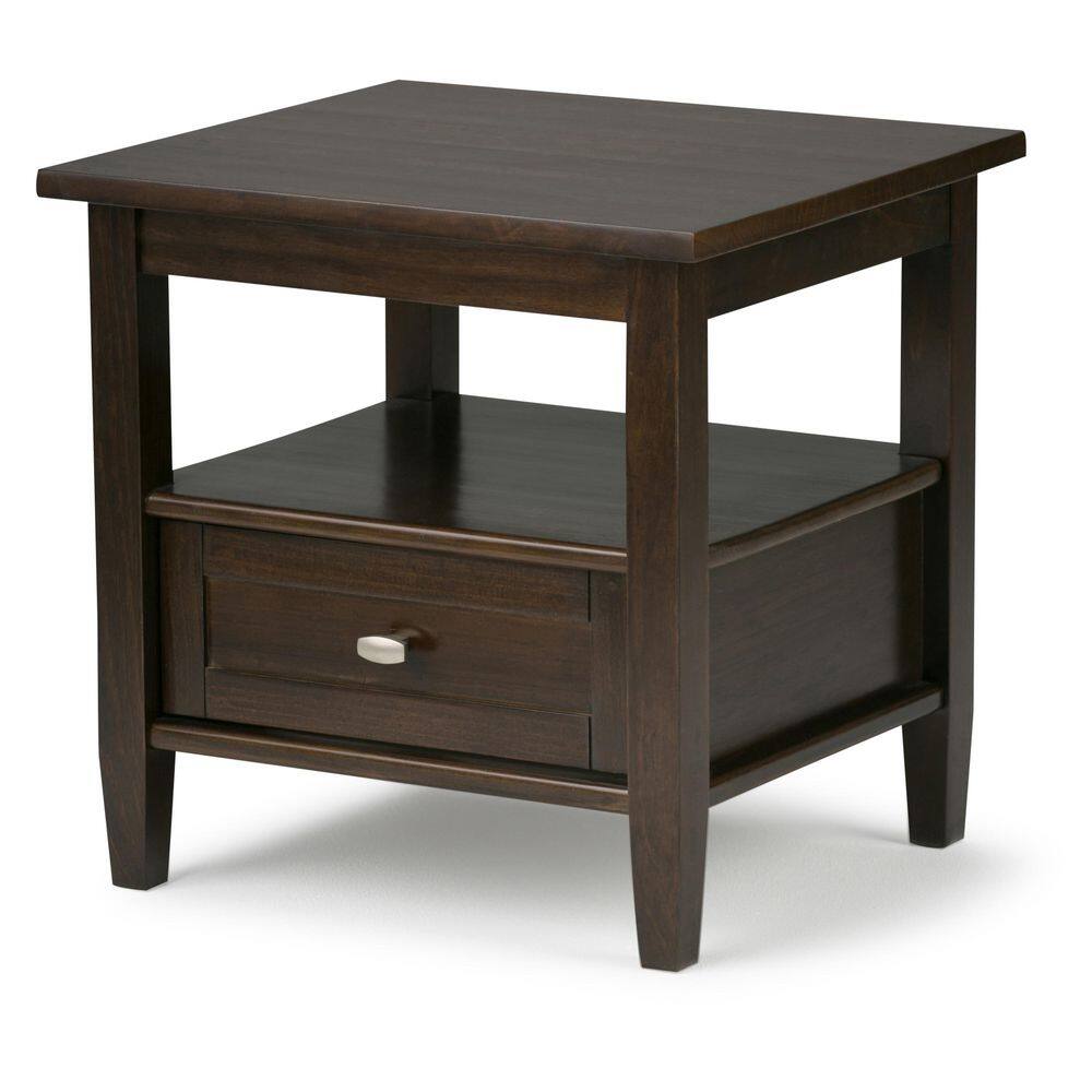 Simpli Home Warm Shaker Solid Wood 20 in. Wide Rectangle Transitional End Side Table in Tobacco Brown