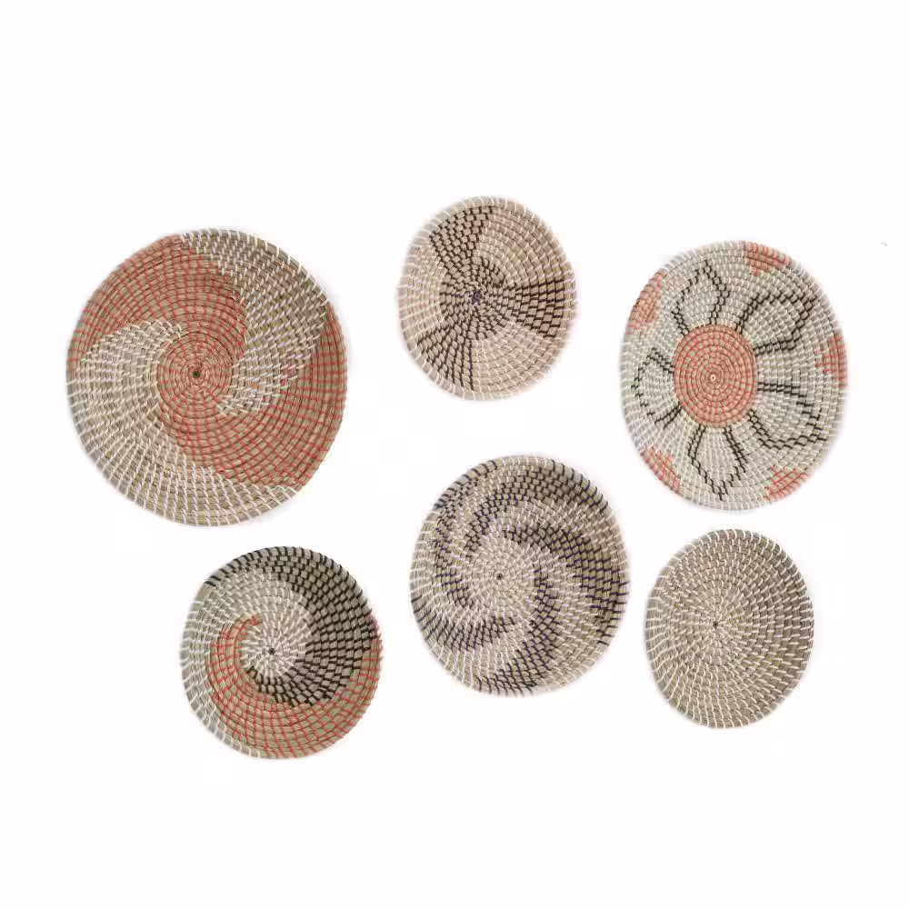Litton Lane Seagrass Orange Handmade Patterned Basket Plate Wall Decor (Set of 6)