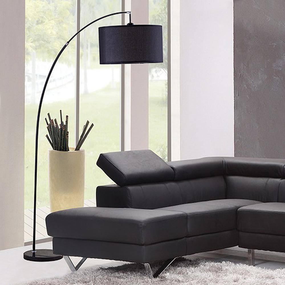 ORE International 86 in. Bella Black Arc Black Marble Floor Lamp