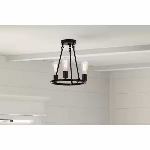 Hampton Bay Stratton 14 in. 3-Light Black Semi-Flush Mount