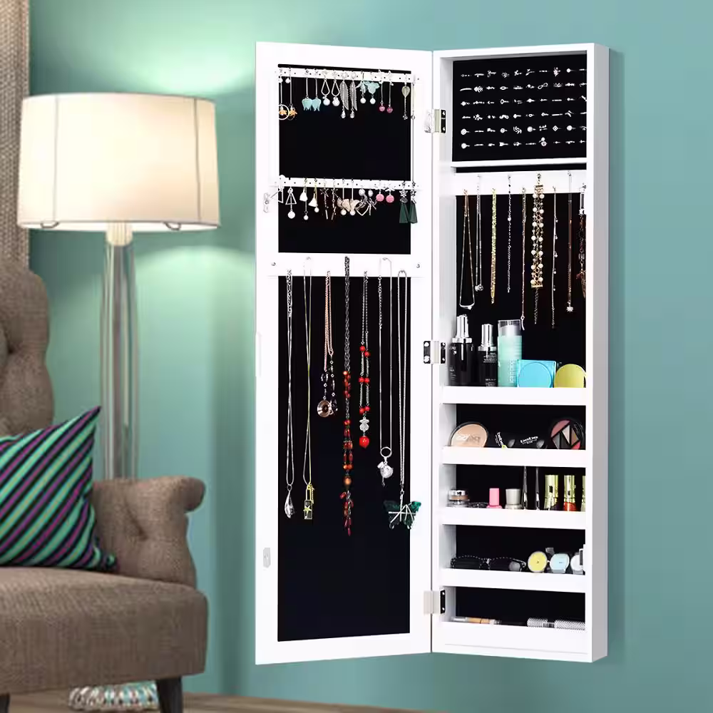 Costway Door Mounted Mirrored Jewelry Cabinet Storage Organizer