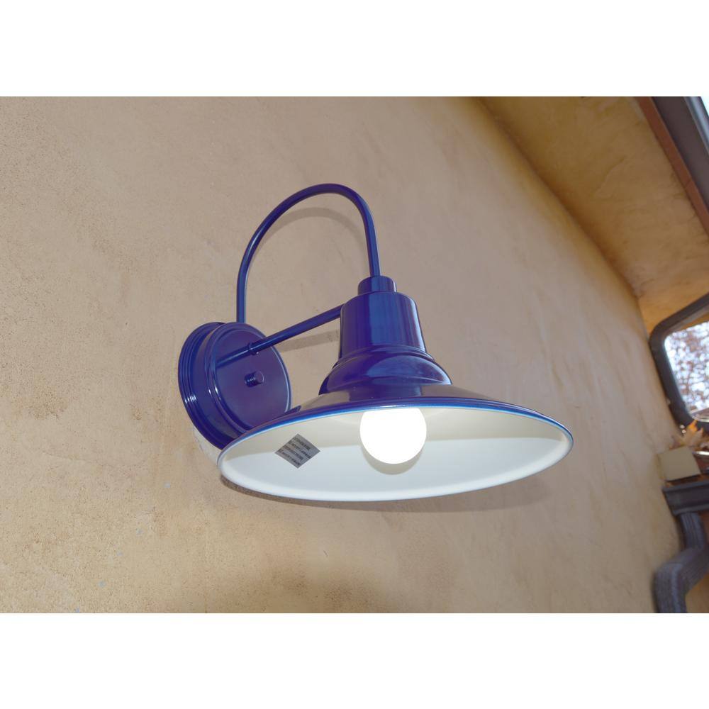 None Shelby 1-Light Blue Outdoor Wall Mount Barn Light Sconce