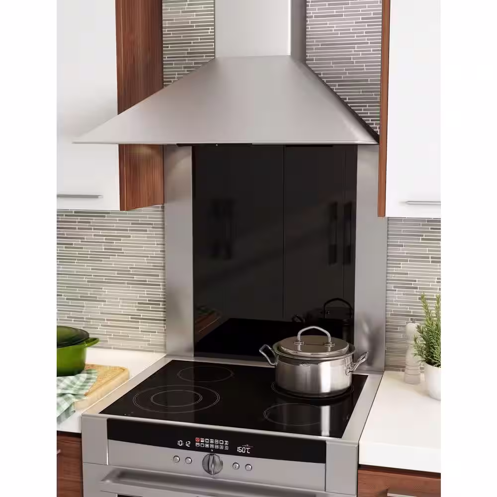 Inoxia Gamma 30 in. x 31 in. Stainless Steel Backsplash with black tempered glass