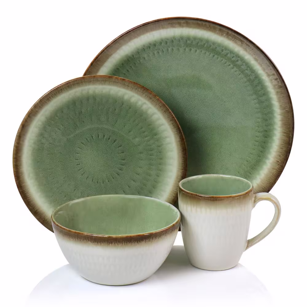 GIBSON elite Moonstruck 16-Piece Green Ceramic Dinnerware Set