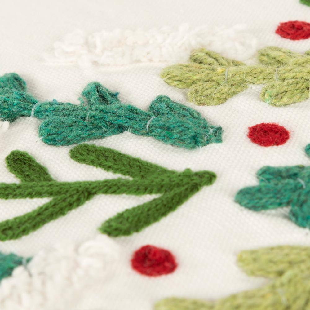 None White/Green Christmas Wreath Poly Filled 20 in. x 20 in. Decorative Throw Pillow