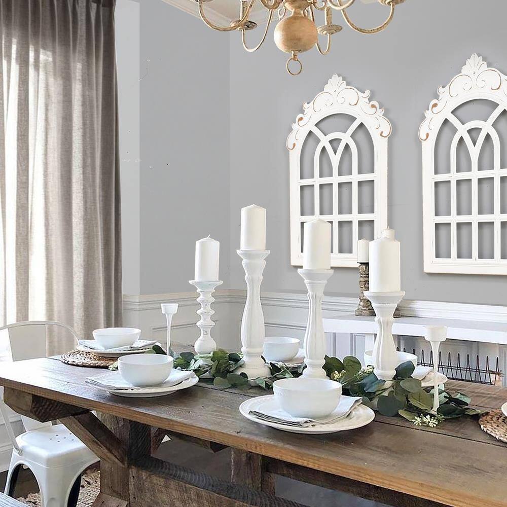 LuxenHome Distressed White Vintage Arched Window Wood Wall Art Decor