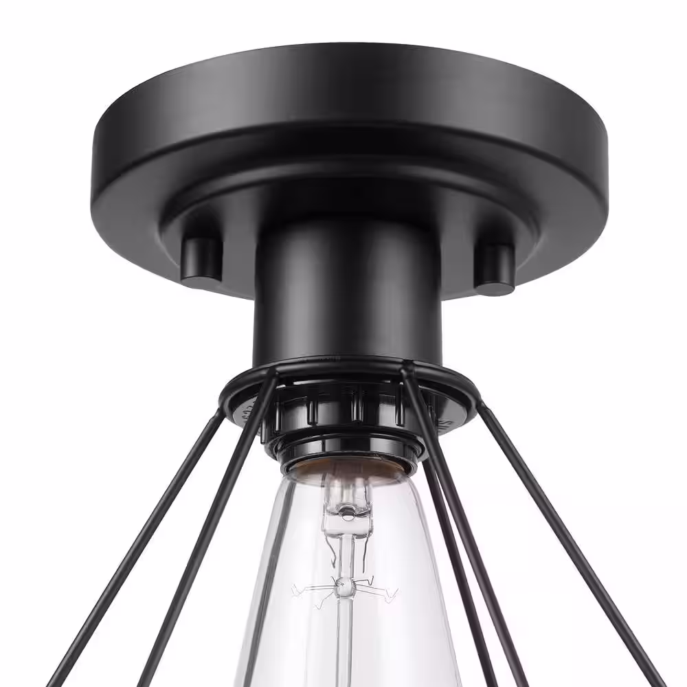 Hampton Bay Bryson 1-Light Matte Black Caged Shade Flush Mount