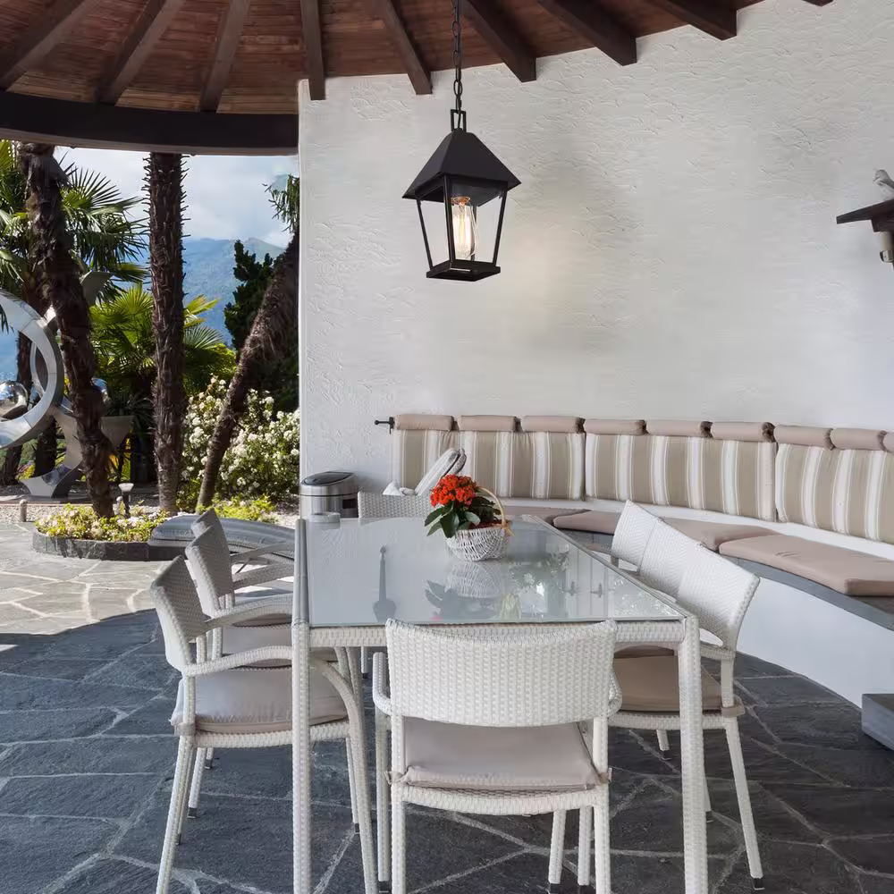 Uolfin Modern Farmhouse Black Metal Outdoor Hanging Lights, 1-Light Industrial Outdoor Pendant Light with Clear Glass Shade